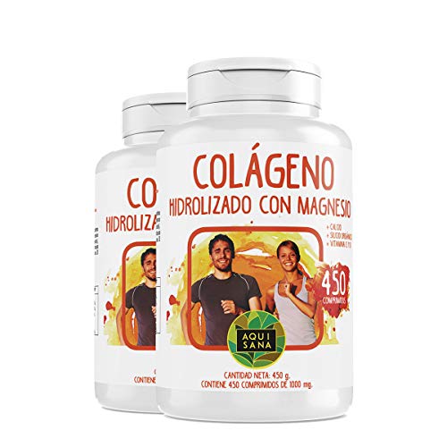 Collagene Con Magnesio | Collagene idrolizzato con magnesio e calcio | Collagene con vitamina C e vitamina D per aiutare l'energia di giorno in giorno | 900 Compresse - Aquisana