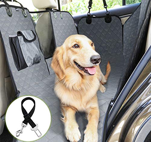 Pecute Coprisedile per Cani Posteriore Universale per Sedile dell'Auto per Animali Domestici Impermeabile Spesso Resistente con Rete di Prospettiva e Sacchetto (Grigio)