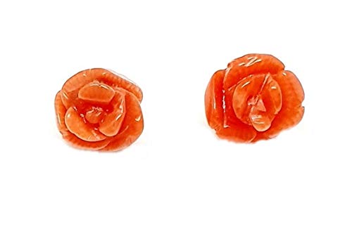 Sicilia Bedda - Orecchini a forma di Rosa in Corallo Rosso del Mediterraneo e Argento 925 - Prodotto realizzato a Mano
