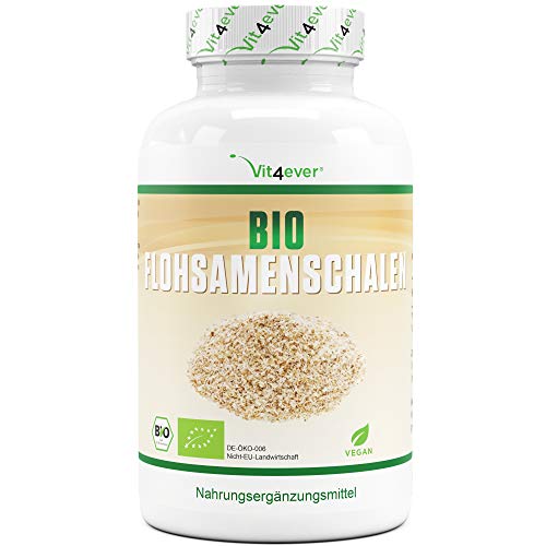 Organic psyllium husks - 365 capsule vegane - 3000 mg per dose giornaliera - Premium: 100% psyllium organico dall'India, 99+% purezza, finemente macinato - Vegan