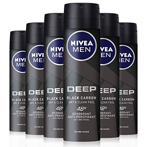 NIVEA Men Deep Deodorante Spray da Uomo, Dry & Clean Feel, 150 ml, Confezione da 6 Pezzi