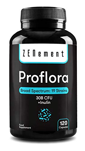 Proflora, Probiotici, 120 Capsule | 19 ceppi batterici (30 Miliardi di UFC) + Inulina | Salute Digestiva e del Sistema Immunitario | di Zenement