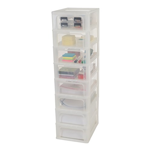 Iris Ohyama, torre di stoccaggio 8 cassetti - Organizer Chest - OCH-2008, plastica, bianco satinato / trasparente, 56 L, 26 x 35.5 x 96.5 cm