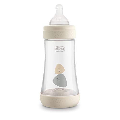 Chicco Perfect 5 Biberon Anticolica, Unisex, 240 ml, Silicone, 2 Fori, Beige