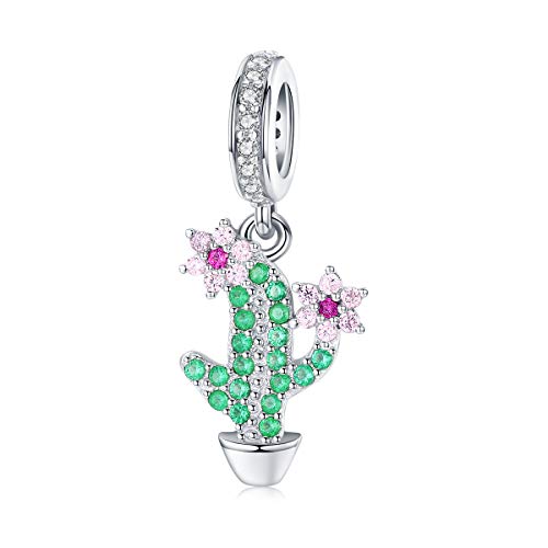 Ciondolo a forma di cactus, adatto per braccialetti Pandora, in argento Sterling, con ciondolo a forma di cactus verde, per braccialetti da donna