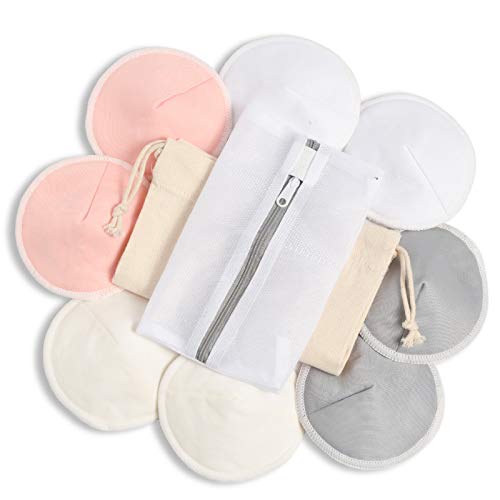 Momcozy 8 Pcs Coppette Assorbilatte Lavabili in Bambù, Copricapezzoli per Allattamento al Seno per Maternità, con Sacco della Biancheria e Borsa da Viaggio(12cm)