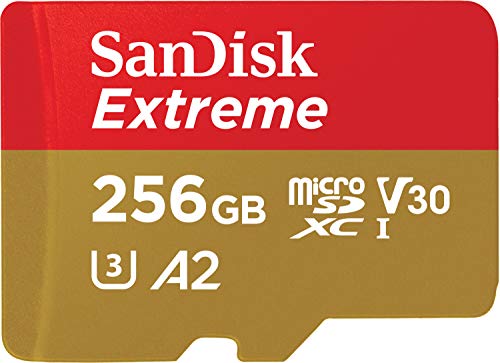 Sandisk Extreme Scheda di Memoria Microsdxc da 256 GB e Adattatore SD con App Performance A2 e Rescue Pro Deluxe, Fino a 160 MB/Sec, Classe 10, Uhs-I, U3, V30