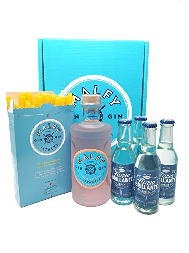 Gin Malfy confezione regalo - Malfy Gin Rosa 70cl, 4 Tonica Recoaro 25cl e Cannucce pasta Garofalo