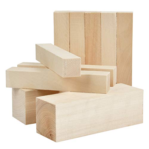 YOTINO 10 pezzi di blocchi di legno per intaglio e lavorazione Set di 10 pezzi - 2 (15X5X5cm) e 8 (15X2.5X2.5) cm Scultura in legno di tiglio naturale per artigianato liscio lucido Artigianato