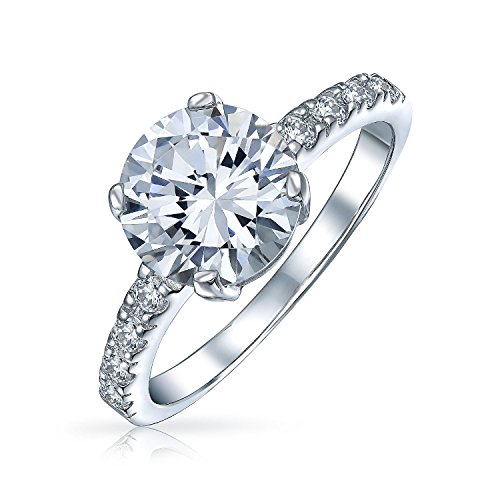 4CT Brillante Rotondo AAA Solitario CZ Cubic Zirconia Anello Di Fidanzamento Sottile Fascia Pave Argento 925 Per Ragazza