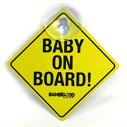 Bambigood Baby on Board per Sicurezza Bambini in materiale ABS – Bimbo a bordo Ventosa, Baby a Bordo per Auto, Baby on Board Ventosa, Bimbo a Bordo per Auto Sicurezza dei Bambini