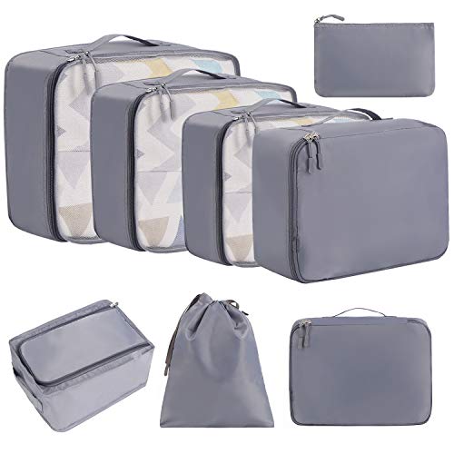 Eono by Amazon - Organizer Valigia Set di 8, Cubi da Viaggio, Cubi di Imballaggio Organizer Valigia Essential Organizer Borse da Viaggio Impermeabili Sacchetto da Viaggio Packing Cubes, Grigio