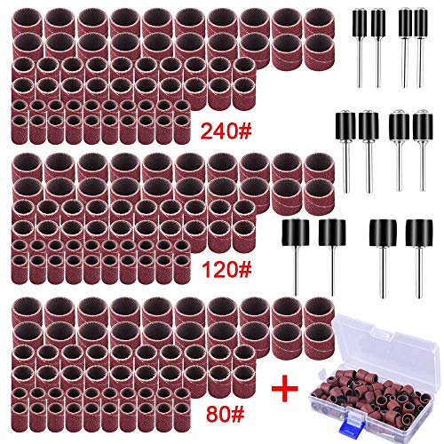 AUSTOR 192 Pezzi Levigatura Cilindri Abrasivi con Scatola Libera Compreso 180 Pezzi Levigatura Bande e 12 Pezzi Mandrini del Tamburo per Dremel Rotary Tool