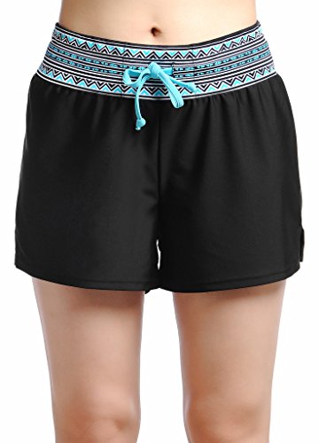 OUO Costume da bagno da donna a pantaloncino, protezione UV, Donna, Schwarz mit Blau 03, L