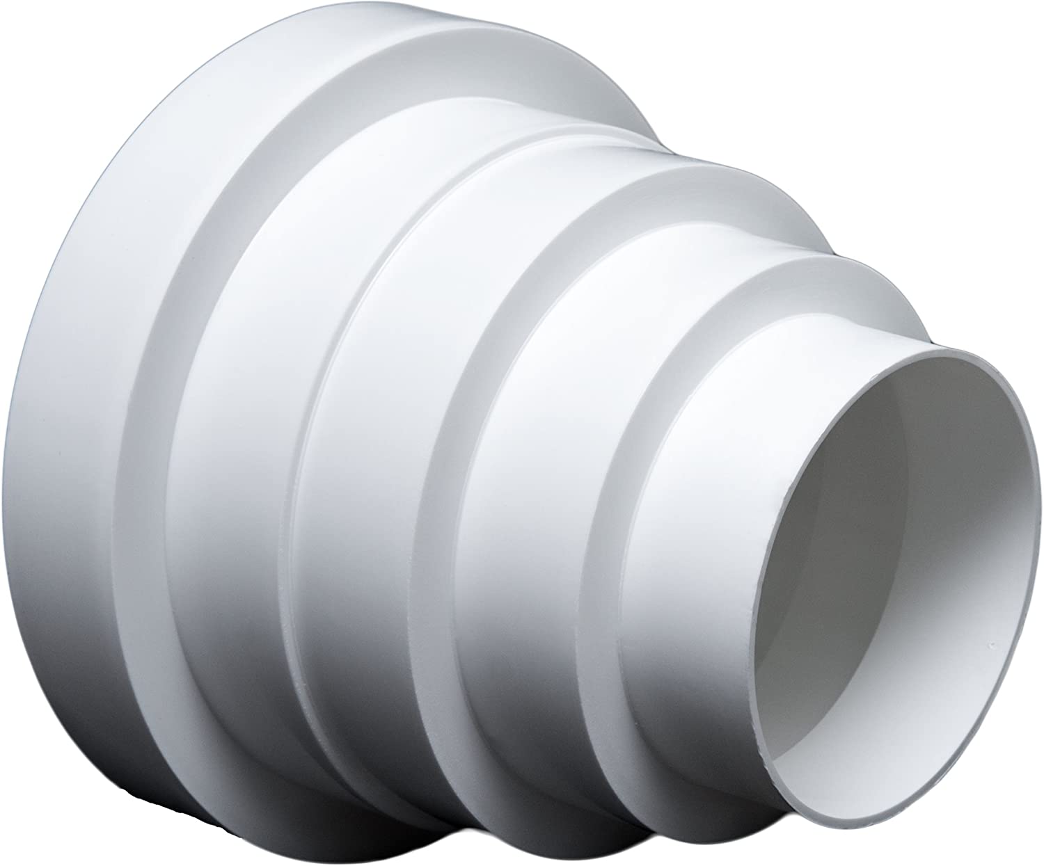 Riduttore universale per sistemi di ventilazione, diametro 80-150 mm.Riduttore con tubo di diametro 80, 100, 120, 125 e 150 mm.Tubo per condotti di ventilazione.RDRC.