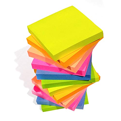 EVG, 600 foglietti adesivi per appunti, in colori fluo assortiti, rimovibili, misura 76 x 76 mm, 6 blocchetti da 100 pezzi confezionati singolarmente