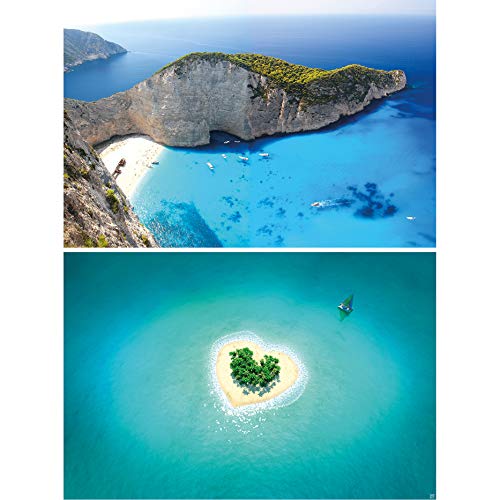 GREAT ART Set di 2 Poster XXL – Isole del Sogno – Zante e Isola Cuore Spiaggia Tropici Grecia Amore Naufragio Mare Natura Decorazione Murale Foto Poster (140 x 100cm)