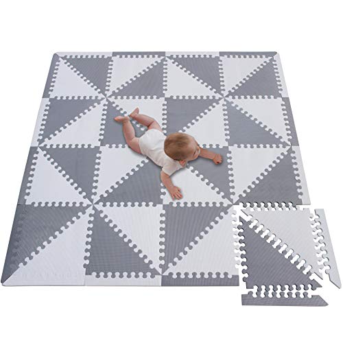 meiqicool Tappeto Puzzle per Bambini | in Soffice Schiuma Eva | Tappetino Gioco per la Cameretta | a Quadri Grigio e Bianco (139x139cm 050HUI