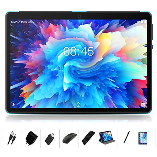 Tablet PC 10 Pollici con Android 10.0, MEBERRY Tablet 4GB + 64GB con Processore Quad-Core - Certificato Google GSM - Doppia SIM| 8000mAh| Bluetooth| GPS| Fotocamera 5.0 + 8.0 MP, Corpo in Metallo Blu