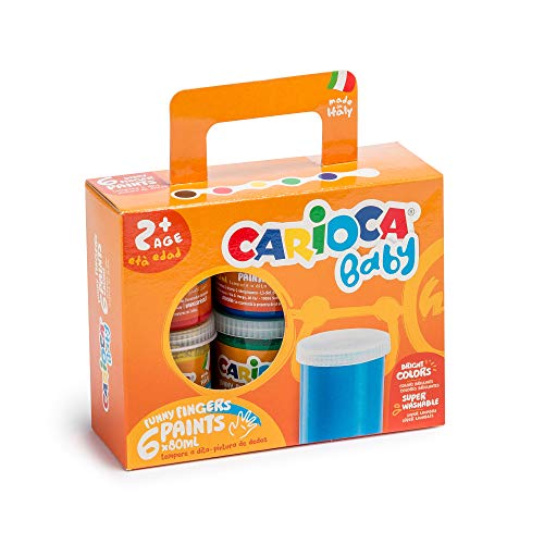 Carioca Finger Paint | KO032 - Set di Tempere a Dita Superlavabili per Bambini di 24 Mesi, 6 barattoli 80 ml