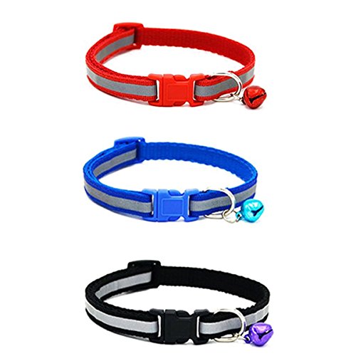 UEETEK Collare con Riflettenti Animali Domestici Regolabili 3pcs per Cani di Gatto del Gatto di Cane Piccoli (Rosso + Blu + Nero)