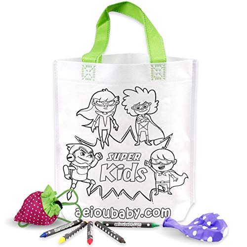 25 Borsette da Colorare + Borsa Riutilizzabile | 25 Bustine singole con 5 Colori a Cera e un Palloncino | Regalo per bambini per le feste e i compleanni