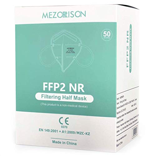 MEZORRISON - Mascherine FFP2 NR - 50 Mascherine FFP2 certificate CE - MZC-KZ - EN 149:2001 + A1:2009 - CE 0370 - Confezionate in 10 comode buste da 5 mascherine