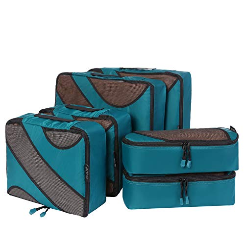 Eono by Amazon - Set di 6 Organizer per Valigie Organizzatori da Viaggio Sistema di Cubo di Viaggio Cubo Borse di Stoccaggio Luggage Packing Organizers Travel Packing Cubes, Teal
