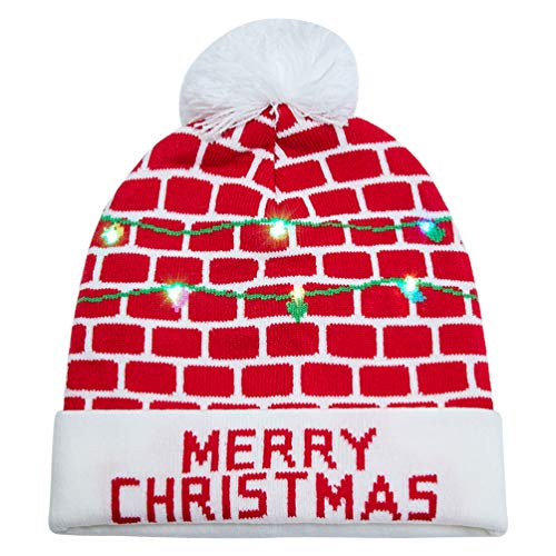 AIDEAONE Cappelli Natalizi con LED Illuce Brutto Maglione Berretto a Maglia Festivo Natalizio Buon Natale