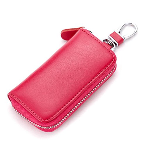 AprinCtempsD Astuccio Portachiavi in Vera Pelle Caso Chiave Mini Raccoglitore Chiave Portachiavi Auto con Cerniera per Unisex Donna Uomo (Rosa)