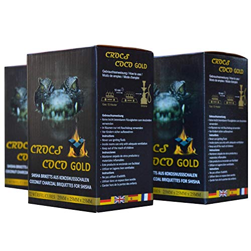 CROCS COCO Gold I Narghilè Carbone di cocco con lunga durata di combustione, poco cenere, basso sviluppo di fumo, carbone naturale sostenibile, cubetti per narghilè con qualità premium I 5 kg