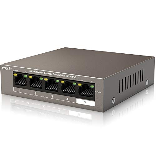 Tenda Poe Switch Gigabit 5-Port 10/100/1000 Mbps, 4 Porte Poe, 63W, Switch Non Gestite, Nessuna Configurazione Necessaria (TEG1105P-4-63W)
