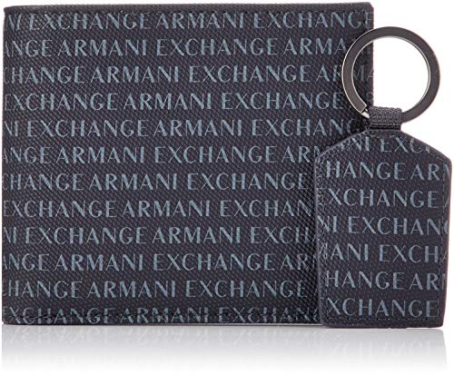 Armani Exchange Wallet And Keyring Set - Portafogli Uomo, Blu (Navy), 10.5x3x19 cm (B x H T)