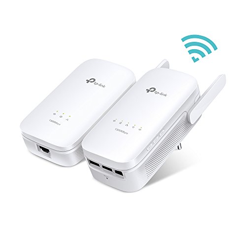 TP-Link TL-WPA8630 Kit AV1300 Powerline, Wi-Fi Dual Band AC 1350 Mbps Wireless, 3 Porte Gigabit, 2x2 MIMO, HomePlug AV2, Pulsante Wi-Fi Clone, Tasto LED On/Off, Senza Presa Passante