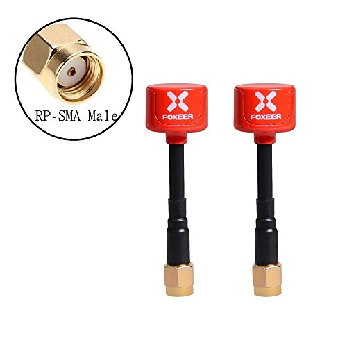 2pz Foxeer Lollipop FPV Antenna 5.8G 2.3dBi RHCP Super Mini TX Antenna RX RP-SMA Maschio per RC FPV Drone (Rosso)