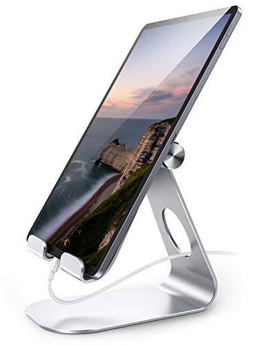 Eono by Amazon - Tablet Stand, Adjustable Tablet Holder : Desktop Stand Dock Compatible with New Pad 2018 PRO 10.5/9.7/12.9, Air Mini 2 3 4, Nintendo Switch, Samsung Tab, Other Tablets - Silver