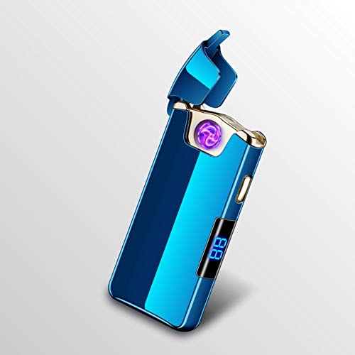 Accendini elettrici USB a doppio arco ricaricabile antivento senza fiamma al plasma portatile LED touch screen doppio accendino buono per sigaretta candela (blu)