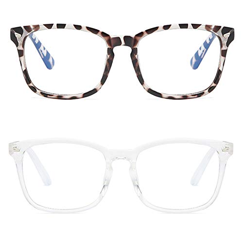 MMOWW - Confezione da 2 anti luce blu Occhiali Computer:anti affaticamento degli occhi e mal di testa, occhiali vintage unisex per donna e uomo (Chiaro, leopardo)