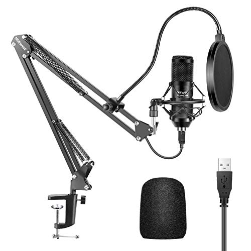 Neewer Microfono Nero a USB 192KHz/24Bit Plug & Play da Computer Cardioide a Condensatore con Professionale Audio Chipset per Streaming con Braccio Forbici, Supporto Anti-vibrazione (NW-8000-USB)