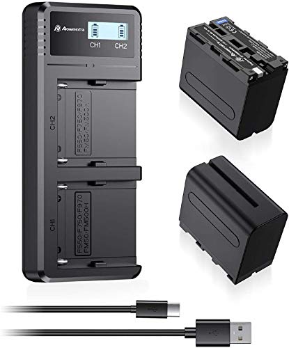 Powerextra Ricarica Rapida 2 Batterie di Ricambio da Sony NP-F970 da 8800mAh con Caricabatterie Doppio LCD per Sony DCR-VX2100 DSR-PD150 DSR-PD170 FDR-AX1 HDR-AX2000 HDR-FX1 HDR-FX7 HDR-FX1000