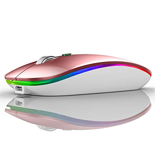 Mouse Wireless Ricaricabile, Coener 2,4G Ultra Sottile Mouse Silenzioso Portatile Ottico Senza Fili con Nano Ricevitore e Tipo-c 3 Livelli DPI Regolabile per Notebook, PC, Laptop, MacBook (Oro Rosa)
