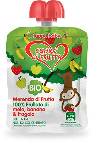 Cuore di Frutta Frullato Bio 100% di Mela, Banana e Fragola, 12 Unità - 1.08 Kg