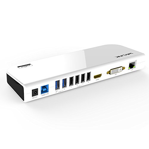 WAVLINK Docking Station Universale per Laptop USB 3.0 per Windows (Doppio Monitor: HDMI e DVI/HDMI/VGA, Gigabit Ethernet, Audio, 6 Porte USB) - Bianca