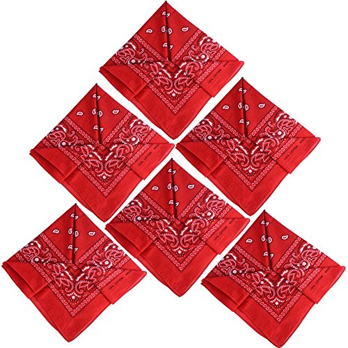 QUMAO (100% Cotone) 12 pz / 6 pz / 4 pz Bandane Multicolori per Capelli al Collo in Testa Modelli di Paisley Bandana Uomo Sciarpa Fazzoletti da Taschino (6 pz rossi)