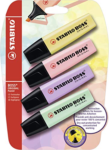 Evidenziatore - STABILO BOSS ORIGINAL Pastel - Pack da 4 - Colori assortiti