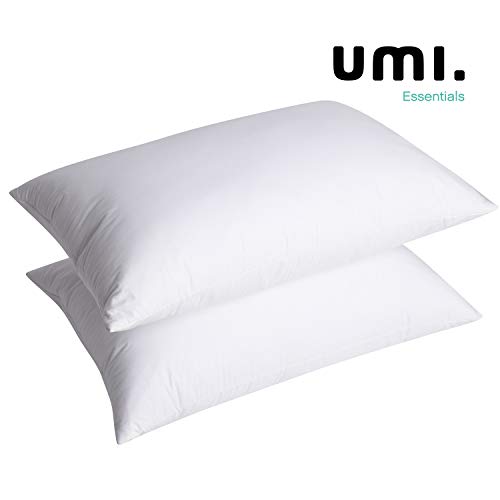 UMI. Essentials Confezione di Due Cuscini in Piuma D'Oca Bianca con Tessuto in 100% Cotone (48 x 74 cm, Media durezza)