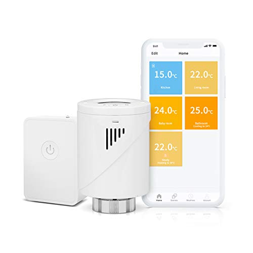 Valvola Termostatica Intelligente Wifi Display LCD, Hub Compreso, Programmabile tramite APP Controllo Remoto Compatibile con Amazon Alexa, Google Assistant e IFTTT, MTS100H, Meross