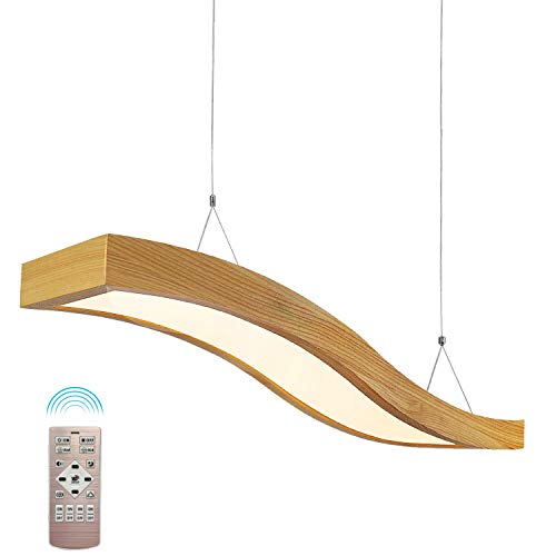 EYLM Lampadario a sospensione in Legno a LED 23 W, Design ondulato, 80 cm, Regolabile in Altezza, 1 m, per Ufficio, Sala da pranzo