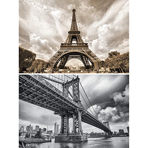 GREAT ART Set di 2 Poster XXL – Punti di Riferimento Torre Eiffel e Ponte di Brooklyn – Parigi in Francia New York in USA Decorazione Murale in Stile Industriale (140 x 100cm)