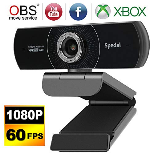 Spedal Webcam 1080p 60fps, Webcam a 100 Gradi con Microfono, Fotocamera in Streaming Effetto di Bellezza per OBS XSplit Skype Facebook, Webcam Compatibile per Mac Windows